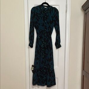 Cabi Long Sleeve Elegant Teal and Black Women's Dress size Small